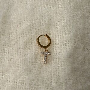 Gold Initial T mini Hoop Earring